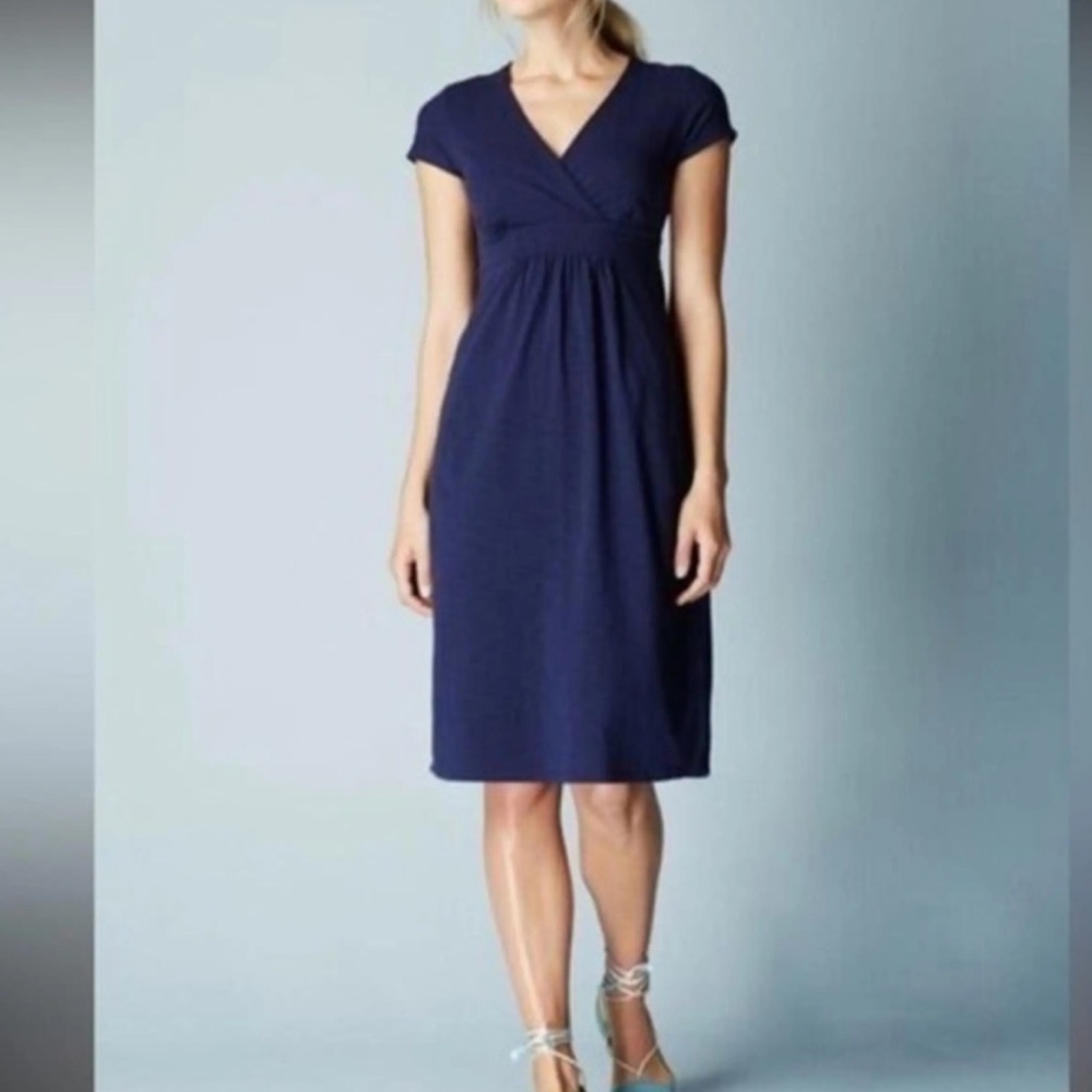 Boden Casual Cotton Jersey Knit Blue Short Sleeve Day Midi Dress Size 8R